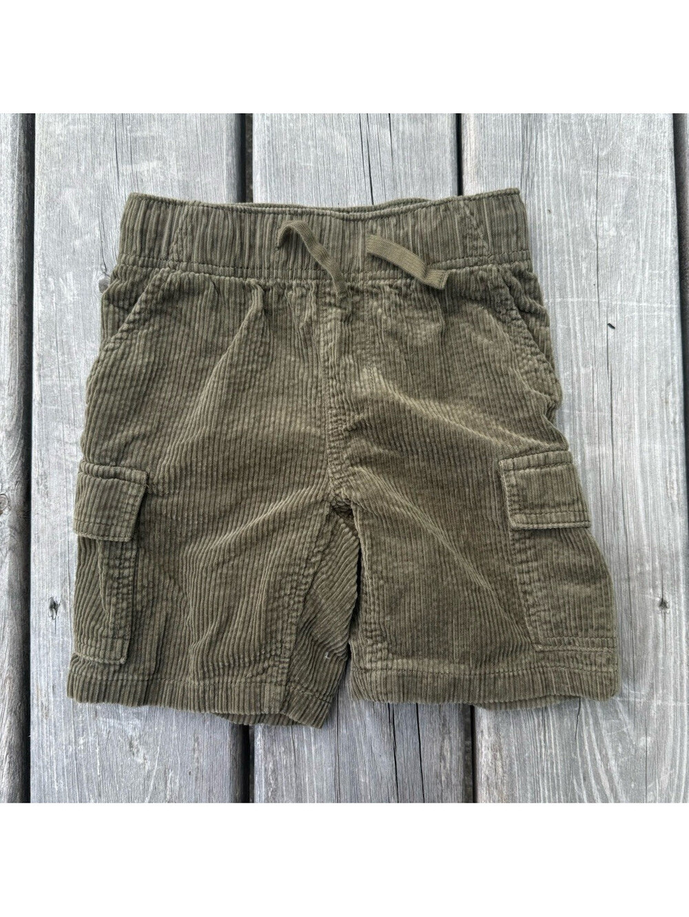 The Childrens Place Olive Green Corduroy Cargo Shorts Size 6 Elastic Waist‎